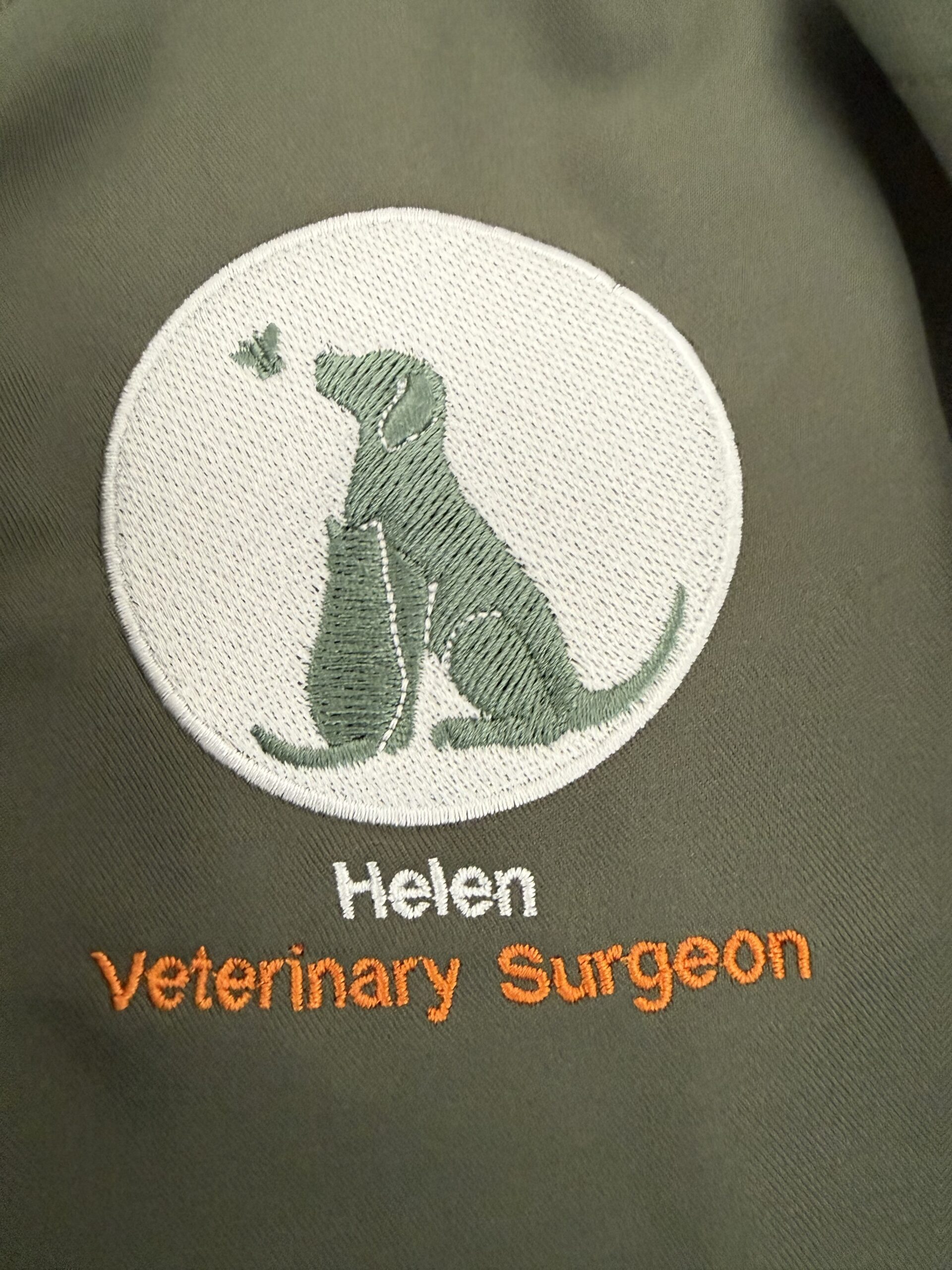 Customer supplied veterinary scrubs personalised by YAPO